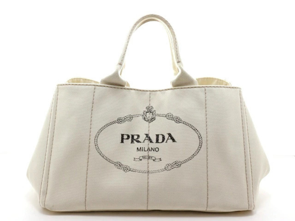 Prada Bag Tote Handbag Canapa Canvas Ivory White